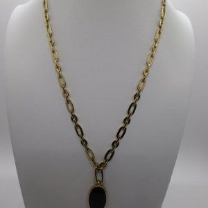 MARKED FI GOLDTONE OVAL LINK NECKLACE WITH OVAL BLACK DISK